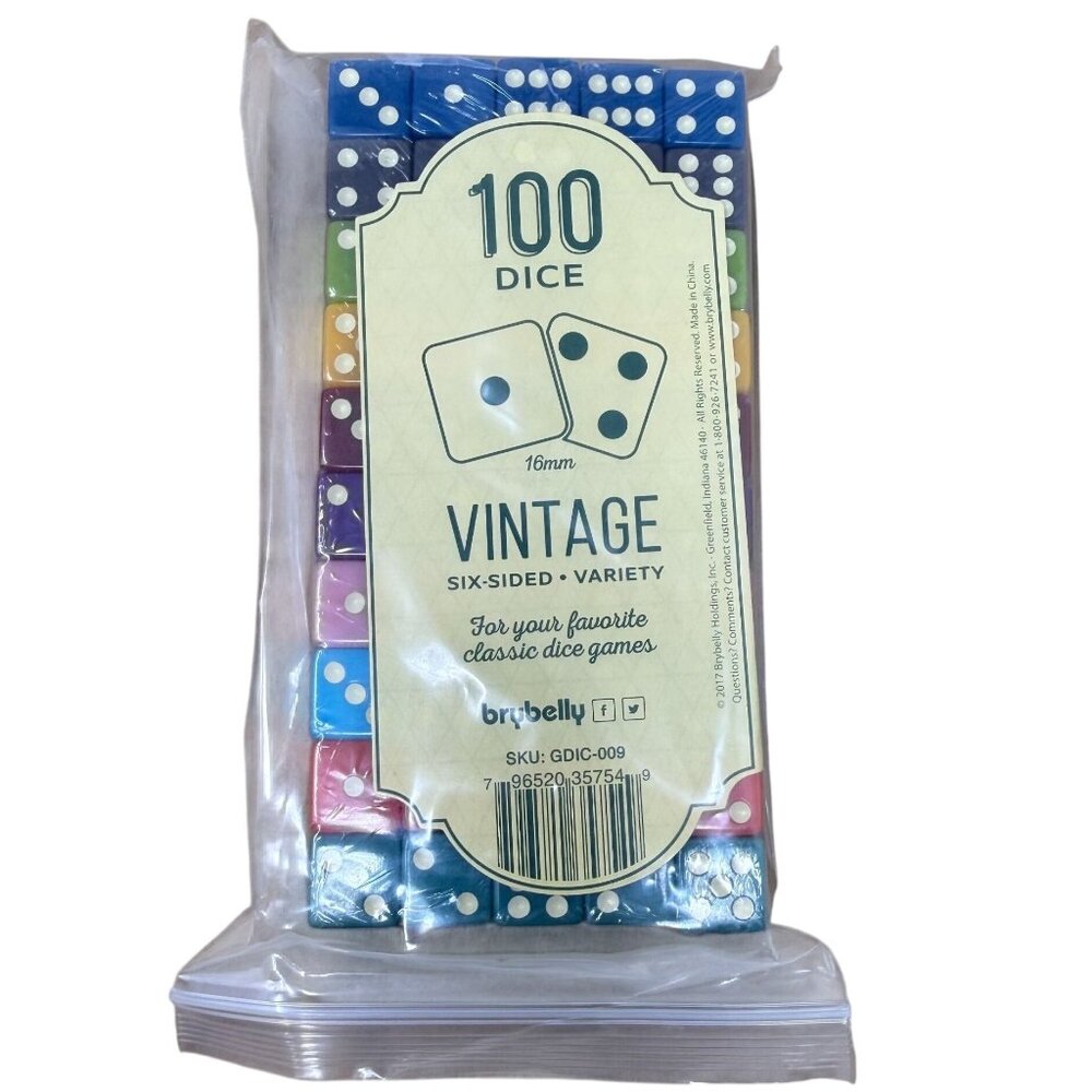 100 Vintage Six-Sided Dice Assorted Colors 16mm Classic Dice Games Brybelly
